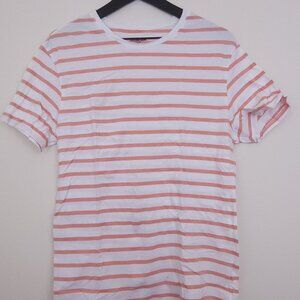 Orange Striped Short Sleeve Men's Tee Shirt Cotton Medium